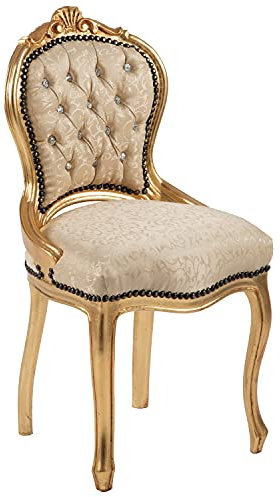 ITALUX MORE LIGHT Barock-Sessel – Stil Louis XIV° – Stuhl aus Mahagoni Gold und Seide Beige Damast Abmessungen cm H 88 x 46 x 46 cm