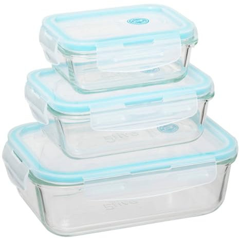 Five - Set de 3 Boites de conservation rectangles en Verre avec fermeture par clips