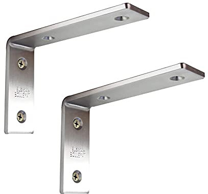 MIED Soportes de Estantería, Soportes de Acero Inoxidable para Estantes * 2, Tipo L (Cojinete de Carga 45Kg), Soportes de Pared Flotantes, Bastidor de Alenamiento, M Decorativo, Plata, 126 * 83Mm,Pla