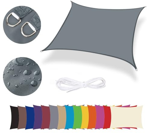 Lingle888 Sonnensegel Sonnenschutz Sonnendach Wasserdicht 98% UV-Schutz Balkon Viereck Rechteck Quadrat Winddicht 8Tage Transport 420D 10Farbe 25Größe (1.5x3, Grau)