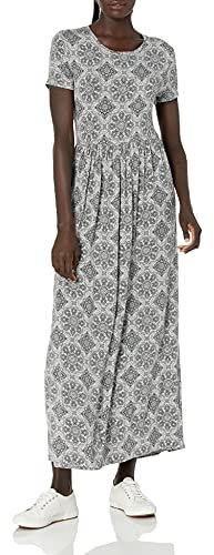 Amazon Essentials Robe Longue Cintrée À Manches Courtes (Grandes Tailles Disponibles) Femme, Gris Chiné Motif À Carreaux, XXL