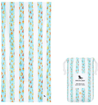 Dock & Bay Strandhandtuch - Schnell trocknende Mikrofaser, ohne Sand - Kompakt, Leicht - 100% recycelt - Inklusive Beutel - Kids - Oh Buoy, Large (160x90cm, 63x35)