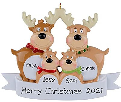 WENDAO 2021 Personalisierte Familie Weihnachten Christbaumkugel Dekoration DIY Name Christbaumschmuck Weihnachtsanhänger Elch Hirsch Familie 2021Weihnachtsfeiertags Christbaumkugel (C)