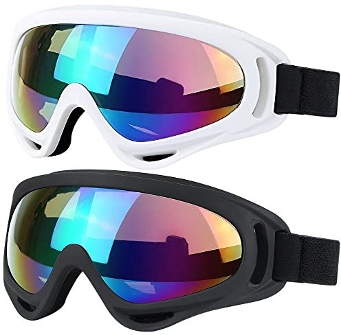 SHYL~JIER Paquete de 2 gafas de nieve para esquí, motocicleta, snowboard con protección UV, resistentes al viento, lentes antirreflejos para hombres, mujeres, jóvenes y niños