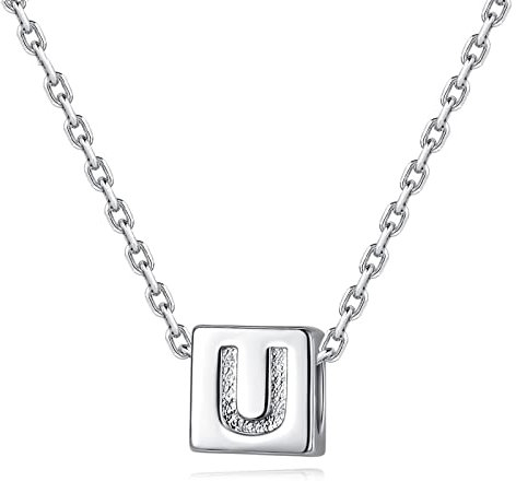 Skcess Schmuck für Frauen, Lange Ketten Damen Modeschmuck Silber Buchstabenwürfel Kupfer anhänger Halskette Länge 40+5cm Geschenk Ideen für Frau