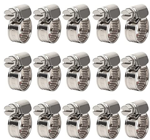 15 Stück Schlauchschellen-Set, Verstellbare Edelstahl-Rohrschellen, 8–16 mm Schlauchklemmen-Sortiment-Kit für Hausgasleitung, Wasserleitung, Waschmaschine, Fahrzeug