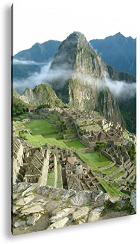 Leinwandbild Machu Picchu, die Inka-Stadt im Nebel Format: 120x80 cm XXL Kunstdruck Bild auf Keilrahmen/Wandbild/Wohnzimmer Deko
