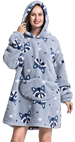Deserthome Tragbare Decke Hoodie für Erwachsene und Damen, grauer Waschbär