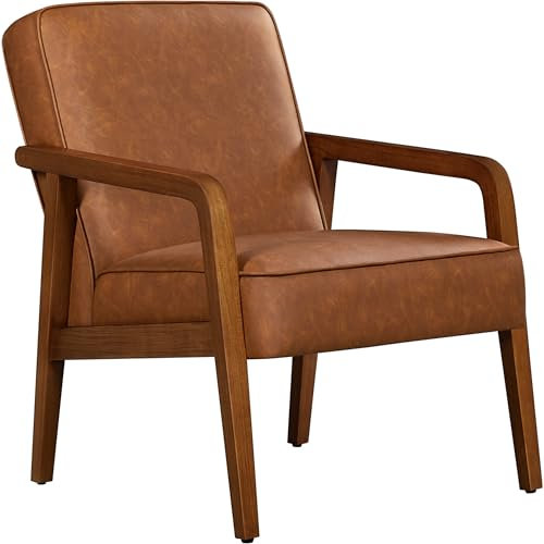 Yaheetech Tub Chair, PU Leather Armchair Modern Cozy Accent Chair with Wooden Frame and Soft Thick Padded for Living Room Bedroom Home Office, Light Brown