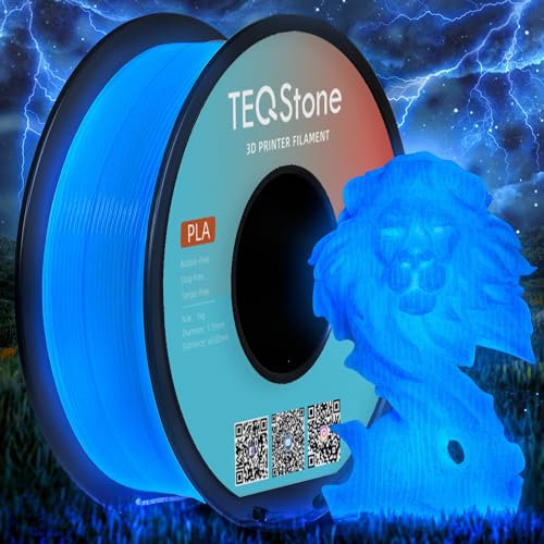 TEQStone PLA Filament 1,75mm Glow In The Dark Leuchteffekt für 3D Drucker in Vakuumverpackung 1kg Spule (Blau Leuchten)