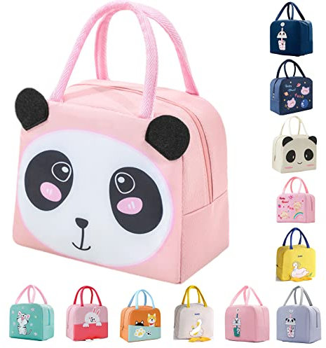 WUWYOUWL Bolsa de almuerzo, encantadora bolsa de almuerzo reutilizable con enfriador de cartón, bolsa de almuerzo plegable térmica e impermeable para mujeres y niños (Polvo de panda)