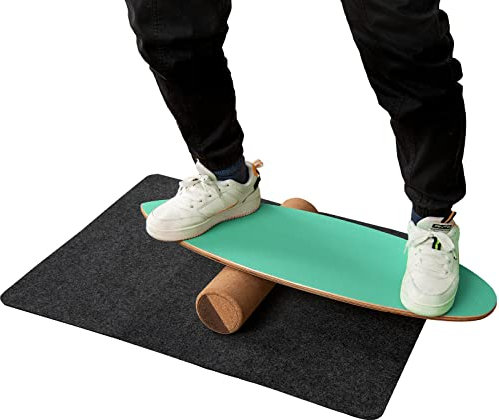 GYMAX Balance Board aus Holz Balancebrett mit Korkrolle & Schutzmatte Gleichgewichtsboard für Indoor-Surfen Indoorboard Surfboard (Grün)
