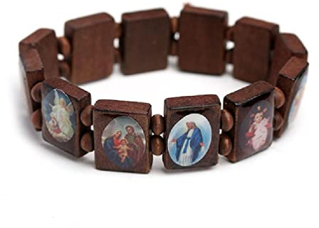 NAIXUE Mode Saint Jesus religiöse Holz katholische Ikone Armbänder Unisex Rosenkranz Armband für Männer und Frauen