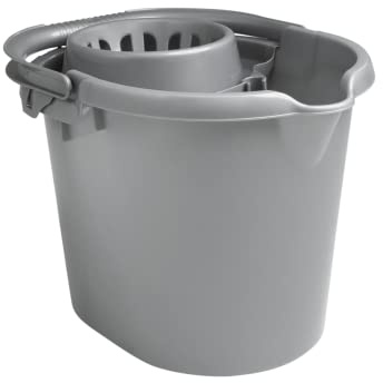 16L Mop Bucket with Wringer Heavy Duty Strong Durable Plastic Mop Buckets Carry Handle Pouring Spout Removable Wringer for Floor Cleaning Bucket for Home, Office, Domestic and Commercial- Silver