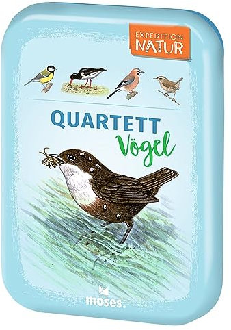 moses. Expedition Natur Quartett Vögel, Kartenspiel für Kinder, Reisespiel in kompakter Blechdose für unterwegs, Kinderspiel ab 8 Jahren, White