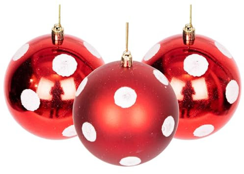 Weihnachtskugeln, bruchsicher, rot/weiß, gepunktet, Kugel-Ornamente, Kugel-Ornamente, Bälle, Weihnachtsdekoration, Weihnachtsdekoration, Weihnachtsdekoration, Weihnachtsdekoration, glänzend, matt,