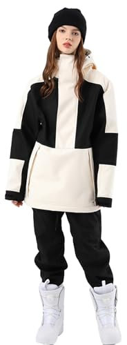 HOUZONIY Herren Damen Skianzug Schneeanzug Winter Warme Schnee Skifahren SäTze Outdoor Jumpsuit Mit Kapuze ReißVerschluss SkianzüGe Wasserdicht Snowboard Skisuit(T2152+SchwarzWeiß XL)