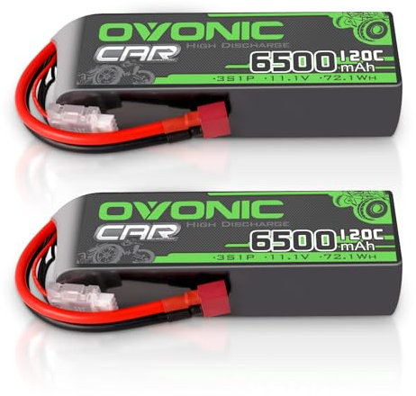 OVONIC Lot de 2 batteries Lipo 3S 11,1 V 6500 mAh 120 C avec prise Deans T pour voiture RC camion truggy quadcopter hélicoptère camion bateau avion