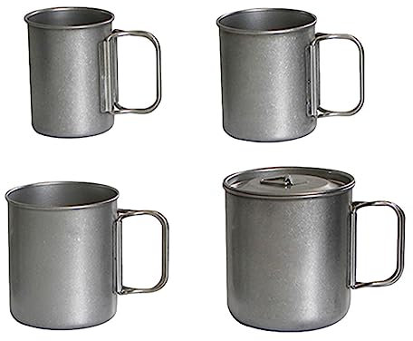 JYITO Taza de metal para camping, 4 vasos de cerveza apilables de acero inoxidable, mango plegable, taza de camping apilable, taza de camping para mochileros y agua hirviendo