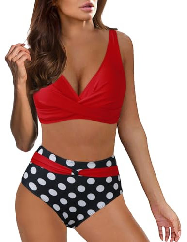 TYUIOP Bikini Damen Raffungen Riemchen Kontrastfarben Einteilige bademode Push up Bikini mit bügel BH Damen mit bügel sexy 75b bademode v Ausschnitt sexy Badeanzug Damen bademode große größe gr.46