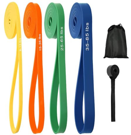 Youery 4 Pcs Elastiques Musculation, Bande Elastique Musculation avec Sac et Ancre de Porte Bande Elastique de Résistance 4 Niveaux de Résistance pour Sport, Pilates, Yoga, Musculation