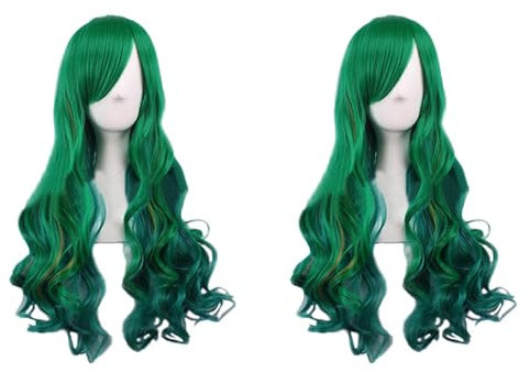 Hurromy 2 x lange Perücke, 68 cm, mit , gerade, grünes Haar, wechselnd, für Frauen, Cocktail, Bar, Cosplay