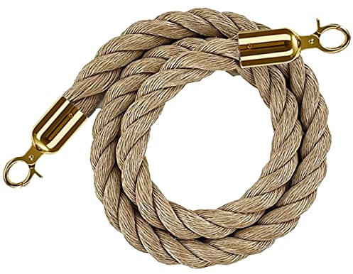 DZZTHSH Absperrseile für Warteschlangen mit goldenem Haken, geflochtenes Hanfseil für Absperrpfosten zur Kontrolle von Menschenmengen, Sicherheitsbarriere aus gedrehtem Hanf