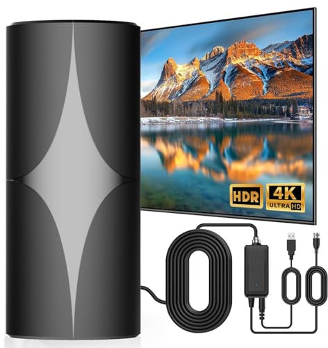 Antenna TV, antenna TV per Smart TV interno/esterno, antenna digitale con copertura di oltre 900 miglia, ricezione a 360 ° canali locali, supporta 4K 1080p per tutti i televisori