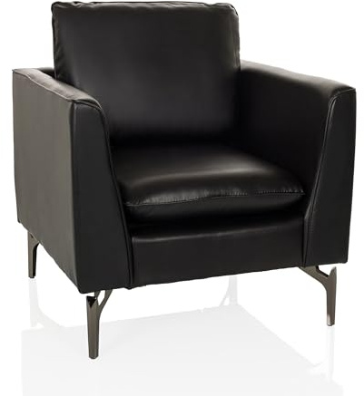 hjh OFFICE Loungesessel 1-Sitzer BAVERO Kunstleder Polsterstuhl Sessel für Wohnzimmer Bar Empfangsbereich, Relaxsessel gepolstert, Schwarz