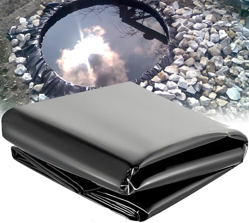 Teichfolie, Faltbare Gummifische Teichfolien, Schwarz HDPE Teichfolien Schwerlast, Dichtungsfolie TeichmembranSchwimmteich Folie für Fischteiche, Brunnen, Wassergarten und Wasserfall 5x10.5m black