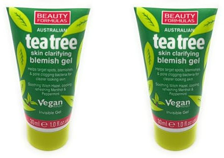 2 x Australian Tea Tree Skin Clarifying Blemish Gel, Cooling Refreshing Menthol and Peppermint, invisble gel, 2x30ml