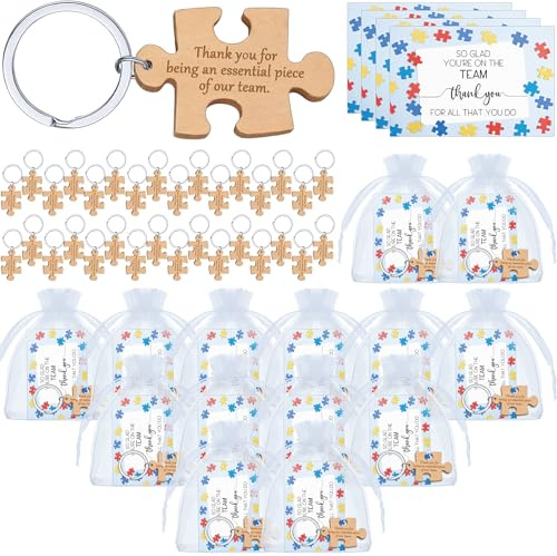 Resurhang 100 Set Krankenschwester-Wertschätzungsgeschenke Großpackung Holzpuzzle Schlüsselanhänger Dankeschön Schlüsselanhänger mit Karte für Lehrer, Mitarbeiter, Kollegen Team