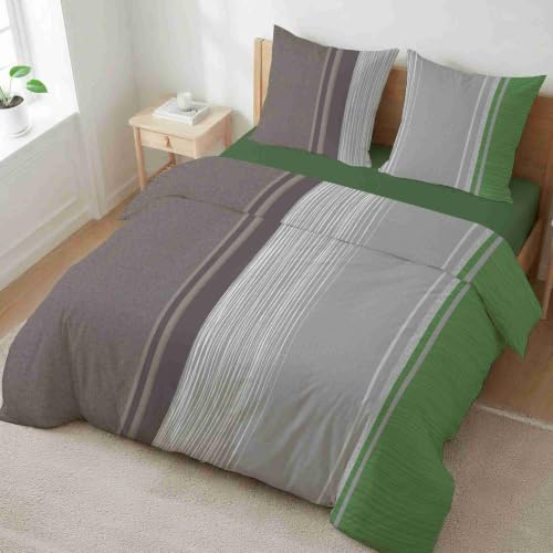 etérea Microfaser Bettwäsche 200x220 cm + 2X 80x80 cm Urban Stripes Grün | 100% Polyester · Soft-Peach-Veredlung · Reißverschluss · 60°C waschbar · Ganzjahres · STANDARD 100 by OEKO-TEX