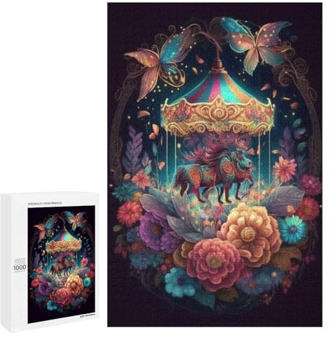 1000 Pieces Jigsaw Puzzle for Adults, Carousel Music Box Woodiness Puzzle, Art Educational, Gift Wall Decor