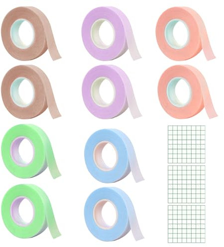 10 Pcs Micropore Tape Selbstklebender Verband 1.25CM * 9.14M Mikroporen Band Tape Nose Tape Atmungsaktives NasenTape, mit 3 Wasserfesten Aufklebern für Wundversorgung, Sport, Wimpernverlängerung