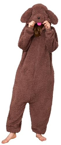Loiahoer Unisex Adulto Barboncino Cane Costumi Cucciolo Cane Tutina Onesie Pigiama Costumi Peluche Teddy Dog Tuta Pigiama, Novità Animali Carnevale Halloween Costume per Donne Uomini,L