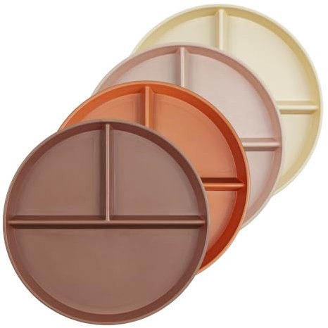 greenandlife Piatti piani in plastica infrangibili, piatti per il controllo delle porzioni da 25,4 cm, set di piatti divisi riutilizzabili, adatti al microonde e alla lavastoviglie, piatti da picnic
