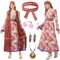 Joellfuner Costume Hippie Donna, Vestito Hippie Donna con Gilet a Frange, Vestiti Anni 70 con Donna Accessori Hippie in Stile Retrò, Costume da Hippie Anni '60 anni '70 per Carnevale (rosa, M)