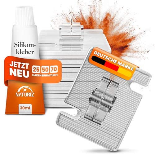 Naturiz® Klebehaken Outdoor wetterfest 25/50/70 Stück - zur Befestigung vom Katzennetz für Balkon ohne Bohren - Katzennetz Haken inkl. Silikonkleber (25 Haken)