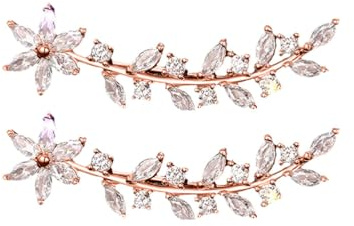 Rhinestone Ear Climbers for Women Full Flower Ear Crawler Lightweight Wedding Earrings