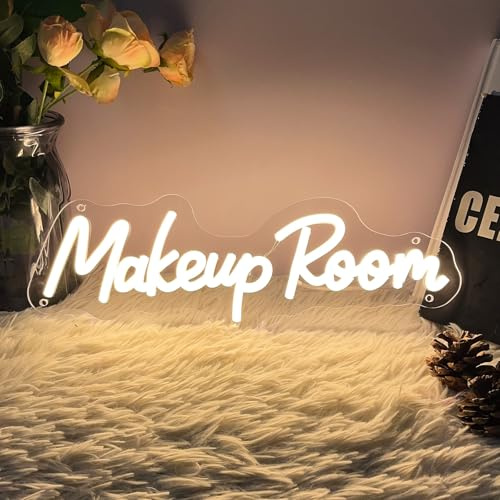 Makeup Room Neon Sign For Spa Beauty Room Nail Brows Lashed Salon Studio LED Wall Art Decor For Business Stores Logo Barber Shops Led Word Indoor Custom Neon Lights 5V USB Powered Warm White 40×13.5cm