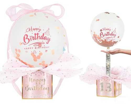 Geld Pull Out Geschenkbox Geburtstagsgeschenke Geld Ballonbox für Bargeld Geschenke Lustige Geld Herausziehen Ballonbox Überraschungsbox Geburtstagsgeschenke für Frauen Männer Beste Freundin Frau
