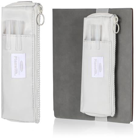 BOHUIZ Stifthalter Notizbuch, Tragbare Stifteetui Verstellbares Elastikband Kleines Federmäppchen Reißverschluss Stifteetui für TagebüCher Schule Zubehör(Grau)