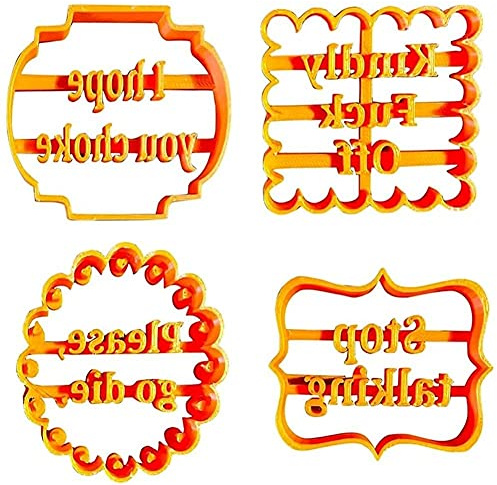 HiyyFloy 4-teiliges Lustiges Keksformen-Set Zum Backen, Keksformen Unhöflichen Sprüchen, Schimpfwörtern, Ausstechformen Lustigen Und Respektlosen Sätzen