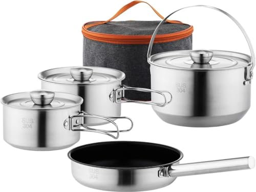 Juego de utensilios de cocina para camping, ollas y sartenes para fogatas, incluye bolsa de viaje para 4-6 personas