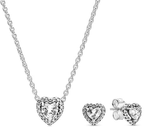 PANDORA Damen-Geschenkset Halskette und Ohrringe Erhabenes Herz Weiß 28510 | Silber Schmuck-Set mit Kette und passenden Ohrsteckern, Romantische Geschenkidee