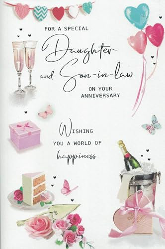 Biglietto di auguri romantico per anniversario figlia e genero, con champagne e rose