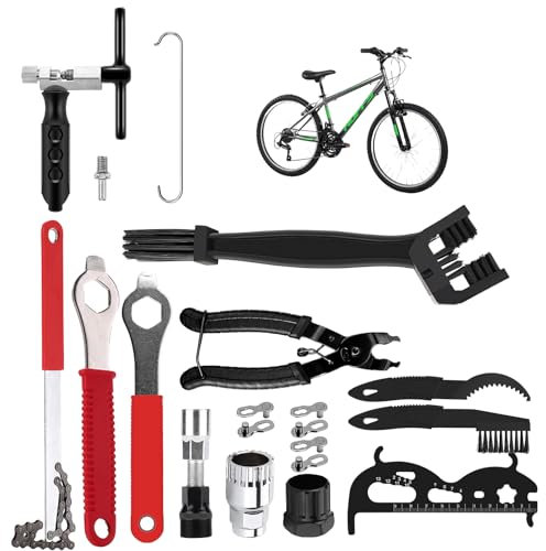 16 Piece Bicycle Chain Essentials for Cleaning, Dismantling, Service Tool Set, 3 Bike Cleaning Brushes, Bicycle Chain Pliers, Chain Cutter Checker, Bicycle Missing Link Kit, Wrench Kit for 6-12 Speed