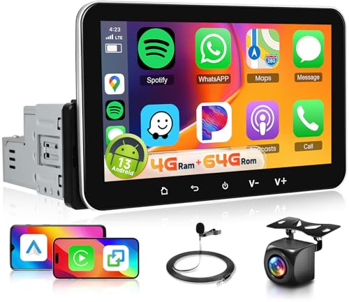 4G+64G Single Din Android Car Stereo with Wireless Carplay Android Auto,Hodozzy 7 1280P IPS Touchscreen 1 Din Car Radio with GPS Navigation Bluetooth 5.0 Wifi FM/RDS EQ SWC+Backup Camera