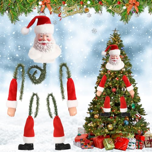 BAISHUWU Weihnachtbaumspitze Hugger Weihnachtsmann, Grin-ch Elfenkopf Arme Beine, Weihnachtbaum Deko Grin-ch, Elfenkopf Arm Bein Weihnachtbaum Dekoration für Weihnachten, Winter, Neujahr